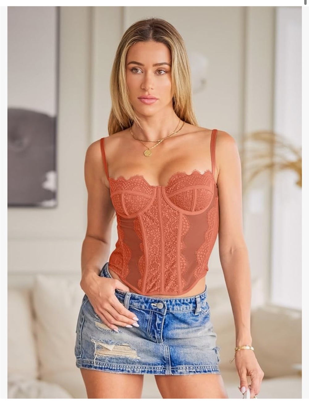 Dealmore Medium Orange Sculpting Lace Corset Top